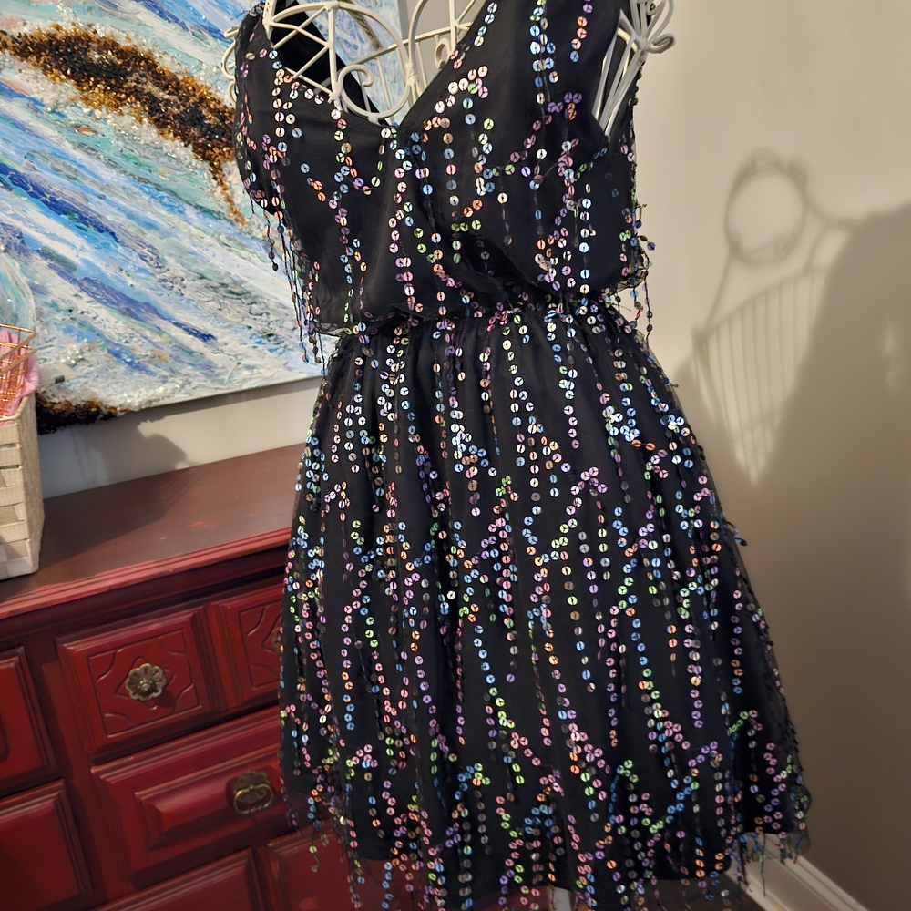 Elegant Black Sequin Mini Dress